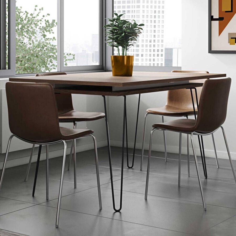 TemaHome EMOB Uitschuifbare tafel Jiro 134 174 walnoot Eettafels outlet Bruin; Antraciet Metaal; Spaanplaat Eettafels outlet Op voorraad