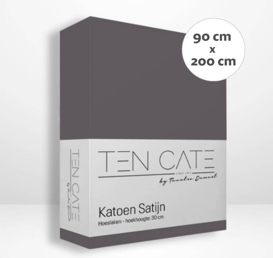 Ten Cate Katoensatijnen Hoeslaken Eenpersoons Hoeslaken 90x200 cm met hoekhoogte 30 cm Geschikt voor boxspring en matras Elastiek Rondom Strijkvrij Antraciet