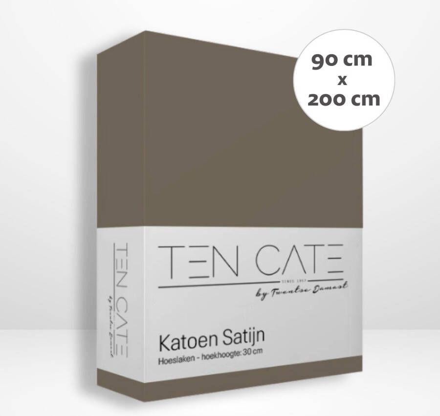 Ten Cate Katoensatijnen Hoeslaken Eenpersoons Hoeslaken 90x200 cm met hoekhoogte 30 cm Geschikt voor boxspring en matras Elastiek Rondom Strijkvrij Taupe