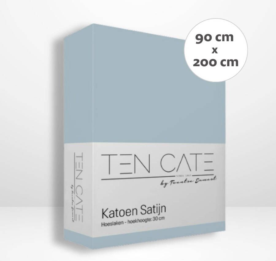 Ten Cate Katoensatijnen Hoeslaken Eenpersoons Hoeslaken 90x200 cm met hoekhoogte 30 cm Geschikt voor boxspring en matras Elastiek Rondom Strijkvrij Lichtblauw