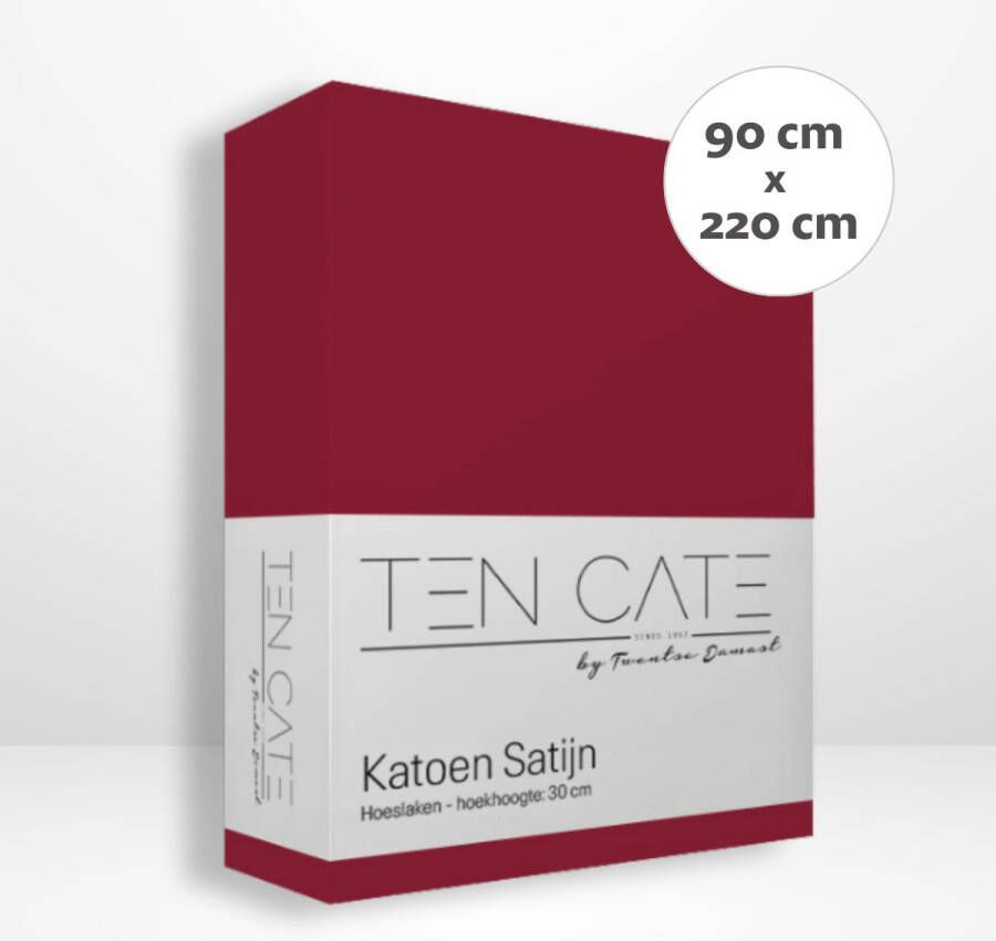 Ten Cate Katoensatijnen Hoeslaken Eenpersoons Hoeslaken 90x220 cm met hoekhoogte 30 cm Geschikt voor boxspring en matras Elastiek Rondom Strijkvrij Rood - Foto 1