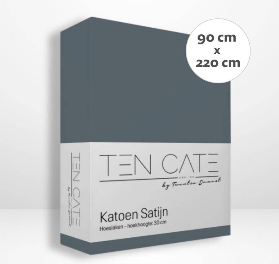 Ten Cate Katoensatijnen Hoeslaken Eenpersoons Hoeslaken 90x220 cm met hoekhoogte 30 cm Geschikt voor boxspring en matras Elastiek Rondom Strijkvrij Donker Blauw - Foto 1