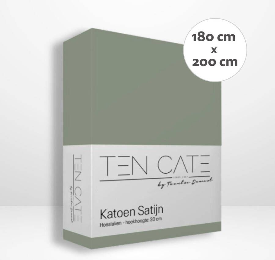 Ten Cate Katoensatijnen Hoeslaken Lits-jumeaux Hoeslaken 180x200 cm met hoekhoogte 30 cm Geschikt voor boxspring en matras Elastiek Rondom Strijkvrij Groen