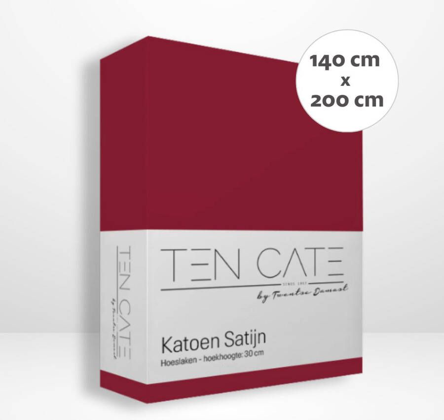 Ten Cate Katoensatijnen Hoeslaken Tweepersoons Hoeslaken 140x200 cm met hoekhoogte 30 cm Geschikt voor boxspring en matras Elastiek Rondom Strijkvrij Rood