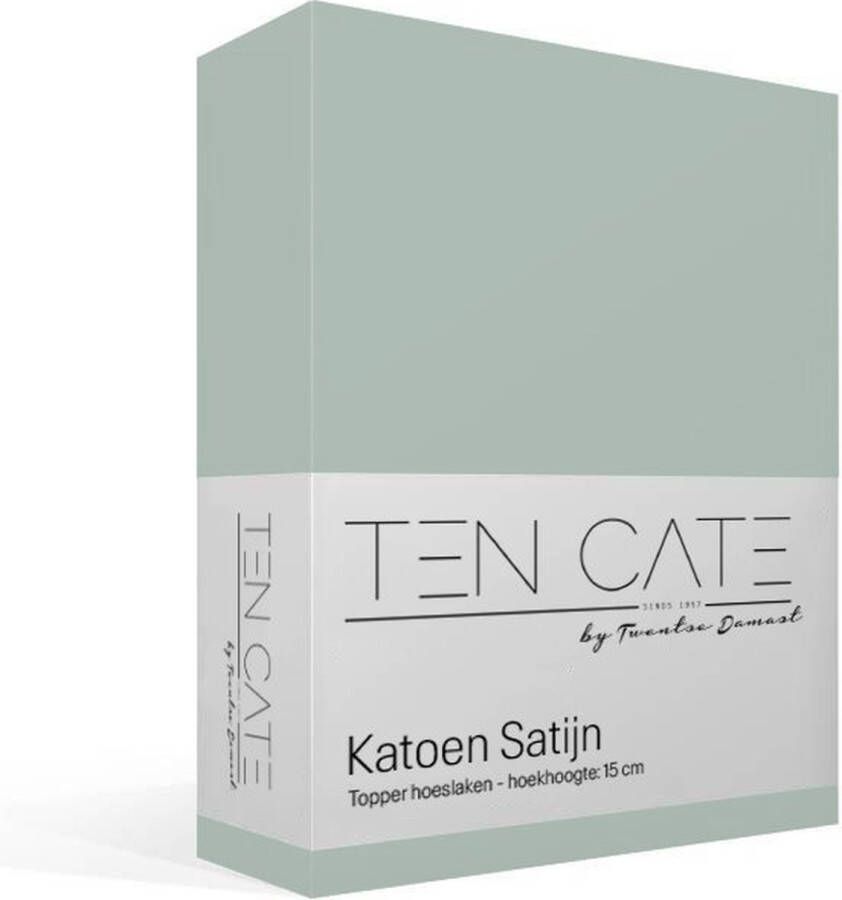 Ten Cate Katoensatijnen Topper Hoeslaken Eenpersoons Hoeslaken 90x200 cm met hoekhoogte 10 cm Geschikt voor topdekmatras Elastiek Rondom Strijkvrij Mint