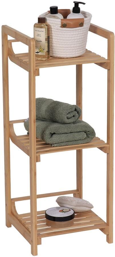 Tendance Badkamer kast met 3 planken bamboe hout 75 x 30 x 30 cm opbergkast wandkast