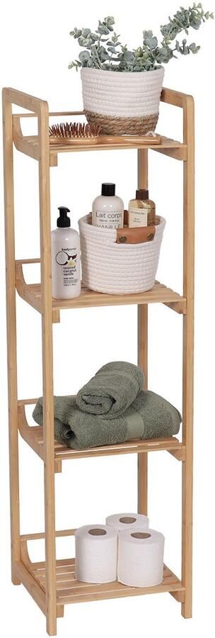 Tendance Badkamer kast met 4 planken bamboe hout 104 x 30 x 30 cm opbergkast wandkast
