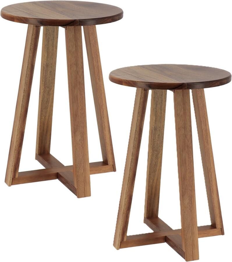 Tendance Bijzet krukje model Oslo 2x donkerbruin acacia hout D30 x H43 cm bijzettafeltje