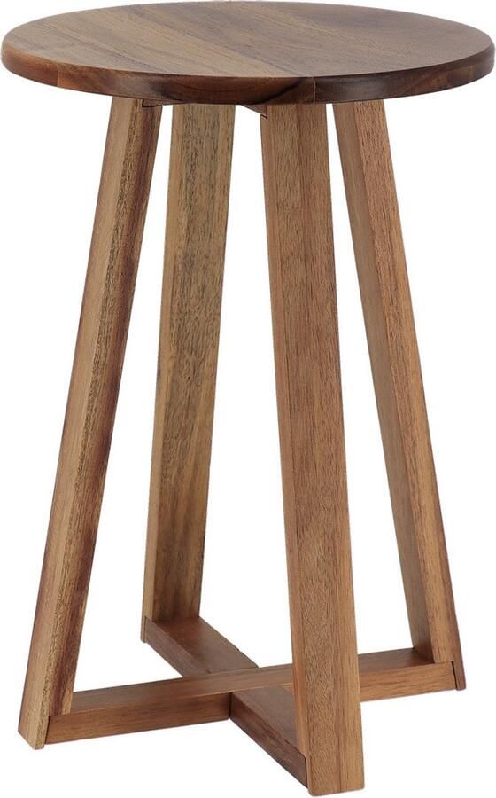 Tendance Bijzet krukje model Oslo donkerbruin acacia hout D30 x H43 cm bijzettafeltje