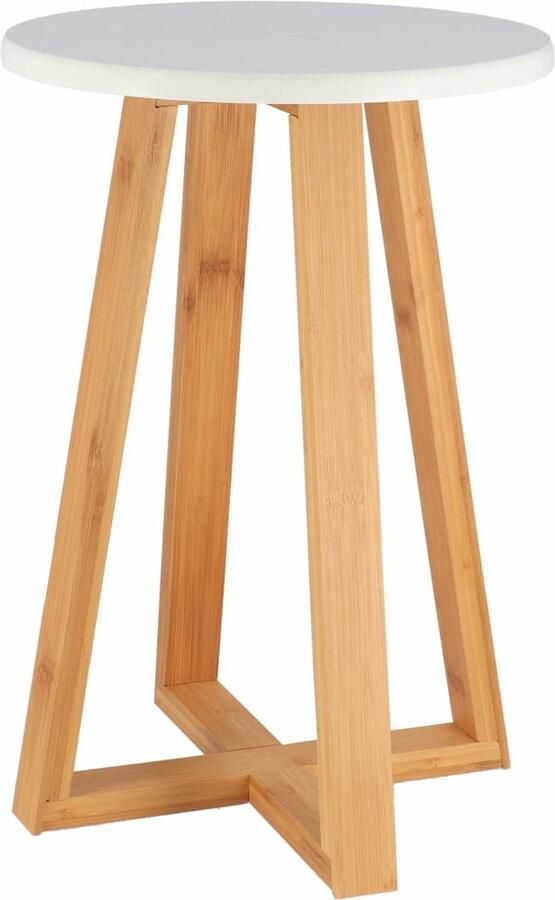 Tendance Bijzet krukje model Oslo wit bamboe hout D30 x H43 cm bijzettafeltje