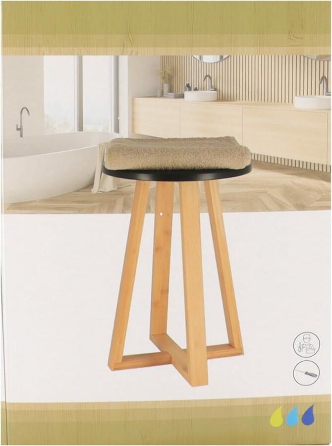 Tendance Bijzet krukje model Oslo zwart bamboe hout D30 x H43 cm bijzettafeltje