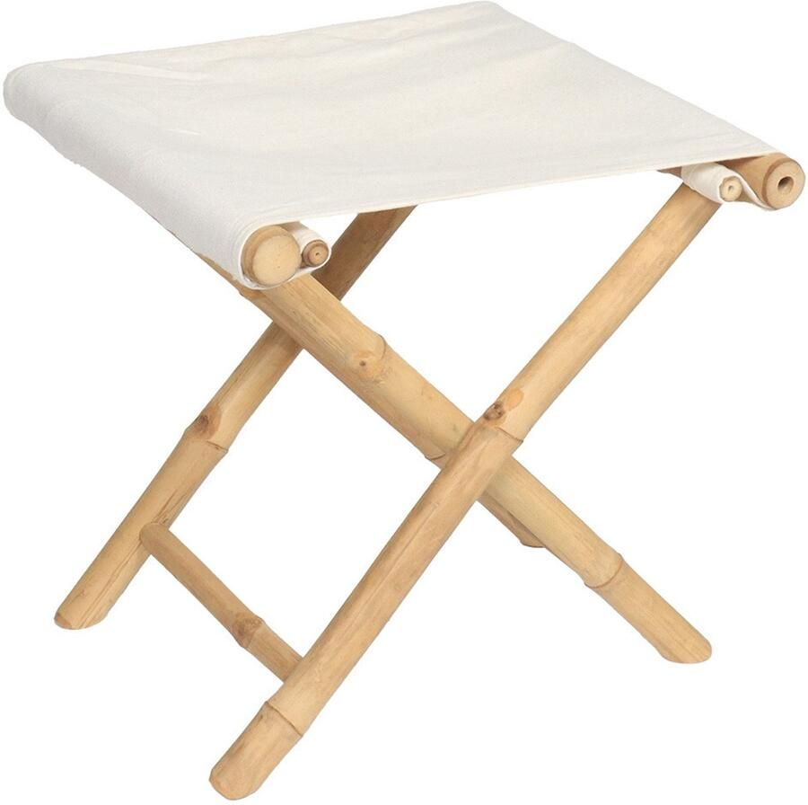 Tendance Bijzet krukje stoel Inklapbaar creme wit vouwkruk bamboe polyester 40 x 40 x 42 cm