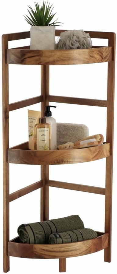 Tendance Hoekkast met 3 planken acacia hout 85 x 29 x 29 cm opbergkast wandkast