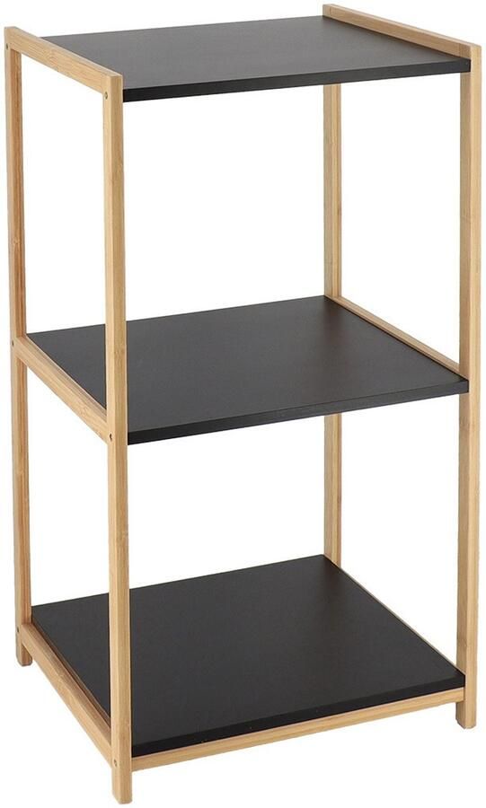 Tendance Opbergkast hout zwart 3 planken 68 x 35 x 30 cm badkamer