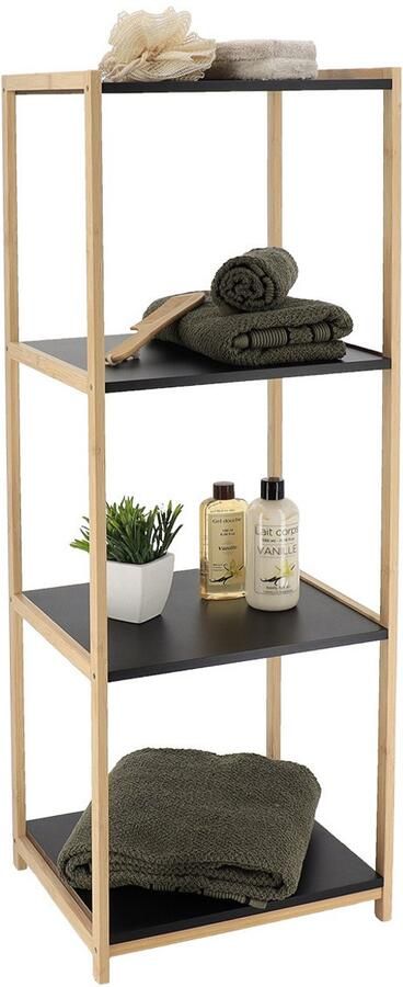 Tendance Opbergkast hout zwart 4 planken 102 x 35 x 30 cm badkamer