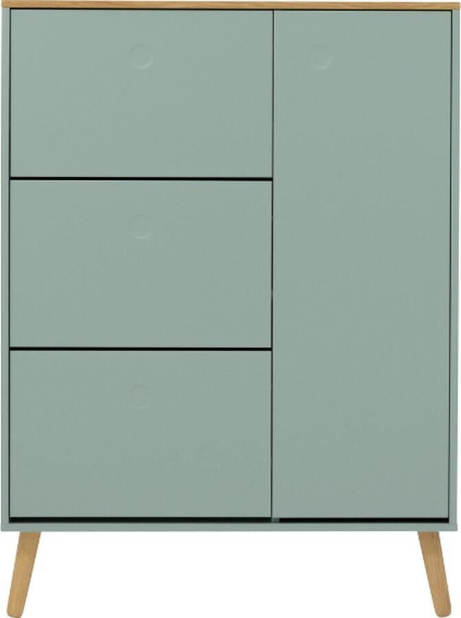 Tenzo Schoenenkast Dot met 3 vakken en 1 deur eik saliegroen