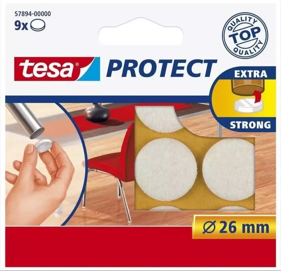 Tesa 54x meubelvilt rond wit 2 6 cm Vloerbescherming Beschermvilt Meubelvilt Viltglijders Anti-kras vilt