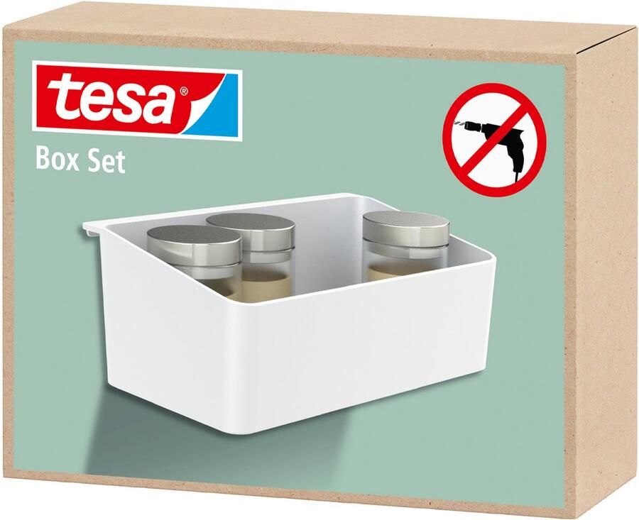 Tesa keukenaccessoires organizer – zelfklevende doos voor kruiden en keukenopslag montage zonder boren – wit