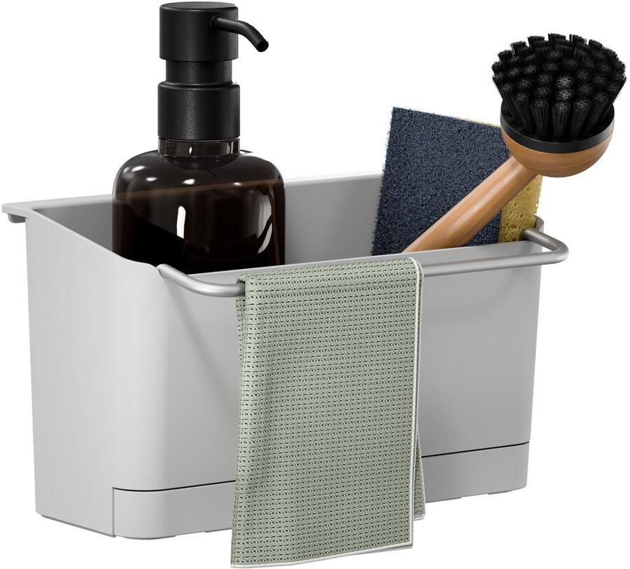 Tesa keukenaccessoires spoelbakorganizer – zelfklevend voor zeep spons borstel en doek – wit chroom