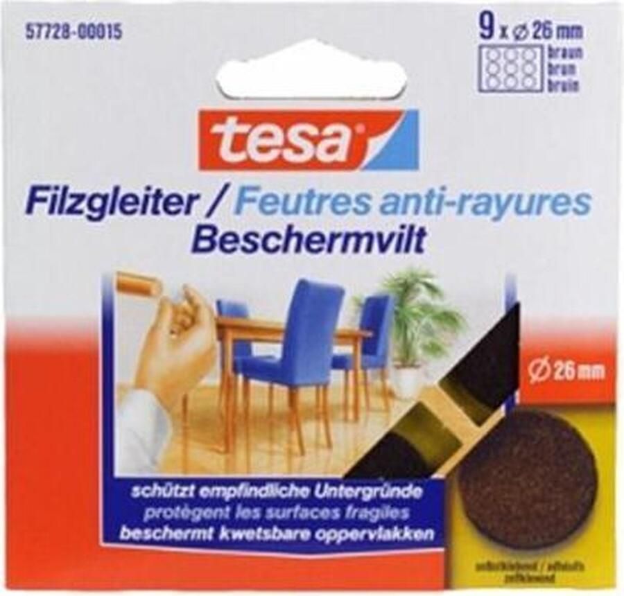 Tesa 18x meubelvilt rond bruin 2 6 cm Klusbenodigdheden Huishouding Vloerbescherming Beschermvilt Meubelvilt Viltglijders Anti-kras vilt