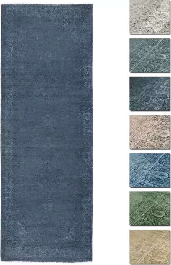 TESSO LIVING Kelim Vintage Vloerkleed Blauw 80 X 195 cm Premium Laagpolig Woonkamer Tapijt Anti-Slip Machinewasbaar & Super Zacht