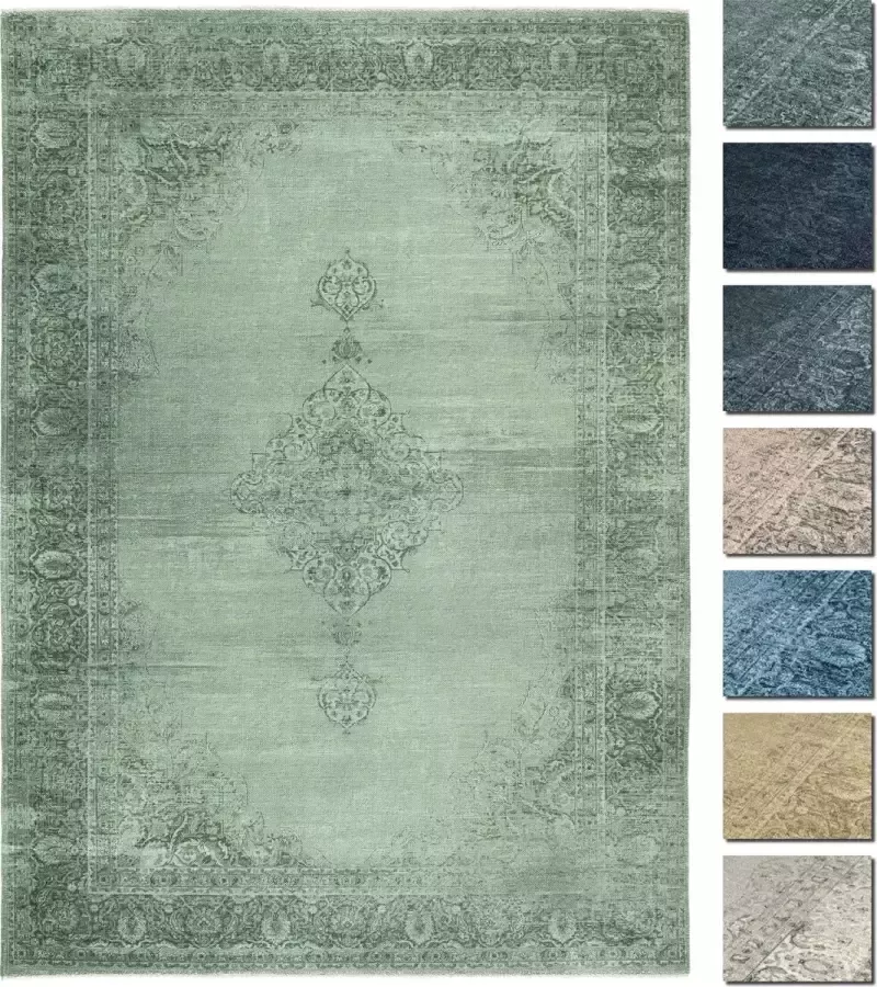 TESSO LIVING Kelim Vintage Vloerkleed Groen 120 X 160 cm Premium Laagpolig Woonkamer Tapijt Anti-Slip Machinewasbaar & Super Zacht
