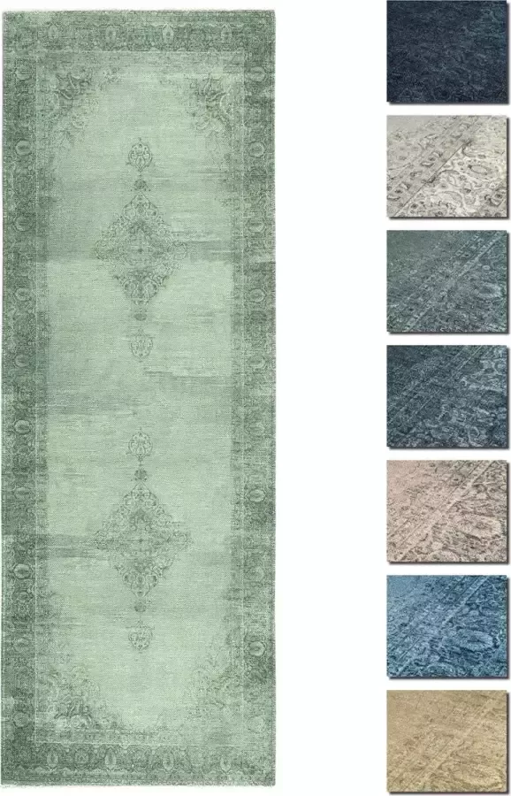TESSO LIVING Kelim Vintage Vloerkleed Groen 80 X 290 cm Premium Laagpolig Woonkamer Tapijt Anti-Slip Machinewasbaar & Super Zacht