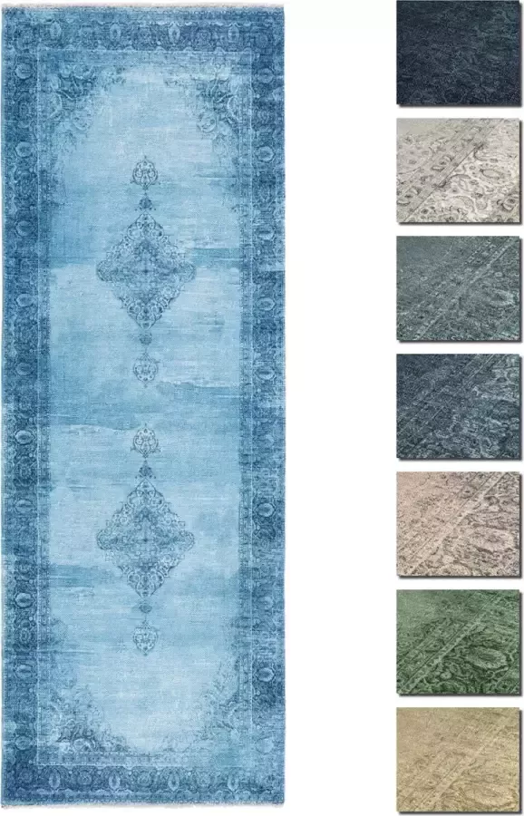 TESSO LIVING Kelim Vintage Vloerkleed Jeans Blauw 80 X 145 cm Premium Laagpolig Woonkamer Tapijt Anti-Slip Machinewasbaar & Super Zacht