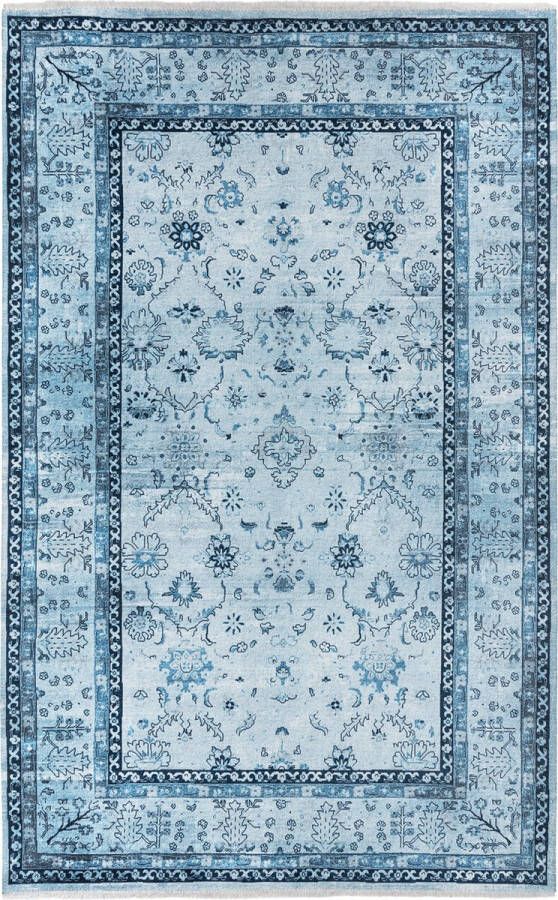 TESSO LIVING Kelim Vintage Vloerkleed Jeans Blauw 80 x 215 cm Premium Laagpolig Woonkamer Tapijt Boho Stijl Anti-Slip Machinewasbaar & Super Zacht