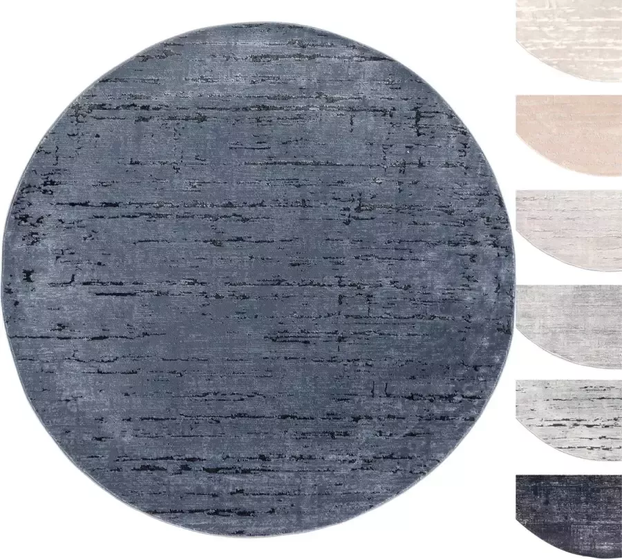 TESSO LIVING Laagpolig Vloerkleed Blauw Rond 120 cm Tapijt Voor Woonkamer Superzacht Modern Laagpolig Tapijt