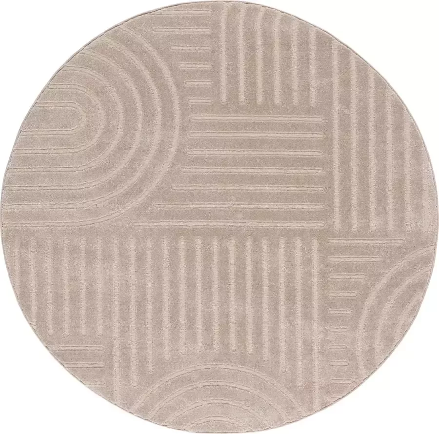 TESSO LIVING Laagpolig Vloerkleed Cirkel Woonkamer Boho Geometrisch -Beige Ø120 cm (rond) Superzacht Modern Vloerkleed