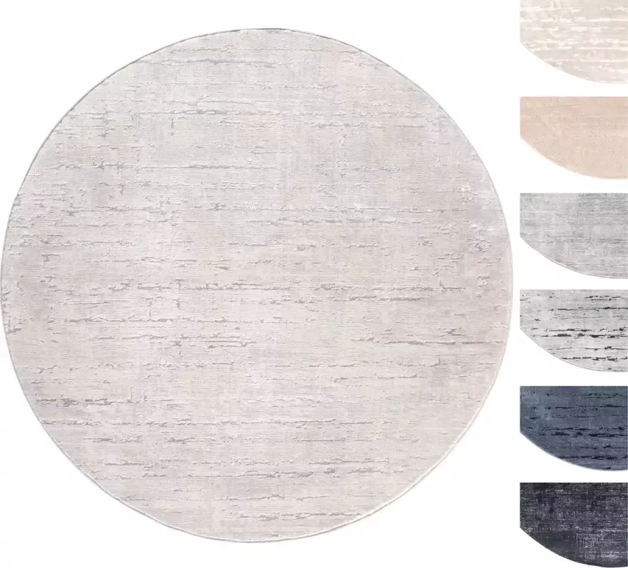 TESSO LIVING Modern Laagpolig Vloerkleed Rond – 120 cm – Lichtgrijs – Premium Woonkamer Tapijt – Geschikt voor Vloerverwarming