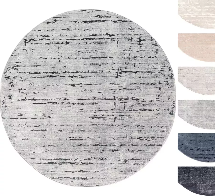 TESSO LIVING Modern Laagpolig Vloerkleed Rond – 155 cm – Grijs – Premium Woonkamer Tapijt – Geschikt voor Vloerverwarming