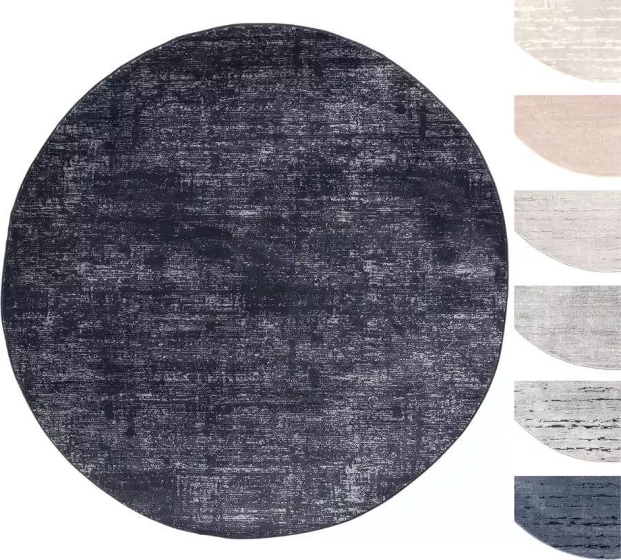 TESSO LIVING Laagpolig Vloerkleed Houtskool Grijs Rond 120 cm Tapijt Voor Woonkamer Superzacht Modern Laagpolig Tapijt