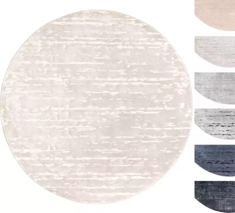 TESSO LIVING Modern Laagpolig Vloerkleed Rond – 195 cm – Off White – Premium Woonkamer Tapijt – Geschikt voor Vloerverwarming