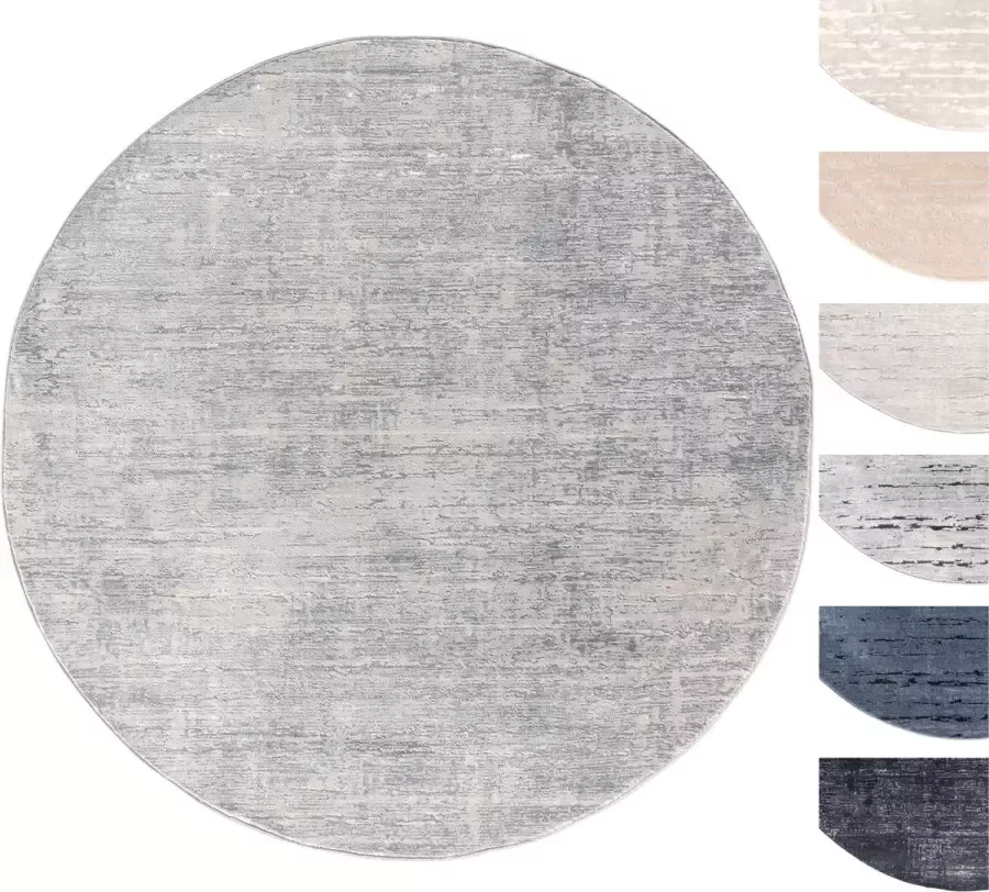 TESSO LIVING Modern Laagpolig Vloerkleed Rond – 120 cm – Zilver – Premium Woonkamer Tapijt – Geschikt voor Vloerverwarming
