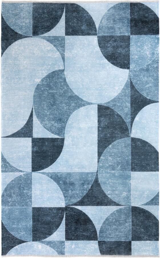 TESSO LIVING Kelim Trend Tapijt Woonkamer Blauw 155cm x 225cm Modern Laagpolig Vloerkleed Superzacht Machinewasbaar Non-slip