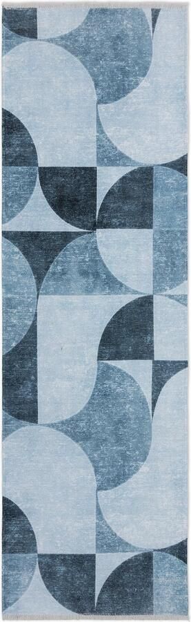 TESSO LIVING Kelim Trend Tapijt Woonkamer Blauw 80cm x 215cm Modern Laagpolig Vloerkleed Superzacht Machinewasbaar Non-slip