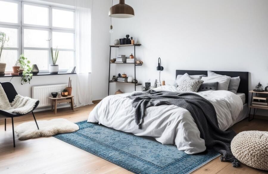 TESSO LIVING Kelim Vintage Vloerkleed Jeans Blauw 195 x 280 cm Premium Laagpolig Woonkamer Tapijt Boho Stijl Anti-Slip Machinewasbaar & Super Zacht