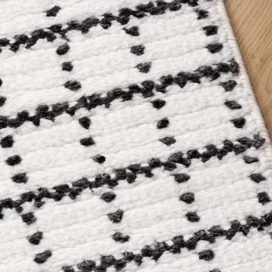 TESSO LIVING Zacht Laagpolig Loper Vloerkleed 3D-effect Cream-Anthraciet Boho Scandi Tapijt Woonkamer Slaapkamer 80cm x 220cm - Foto 2