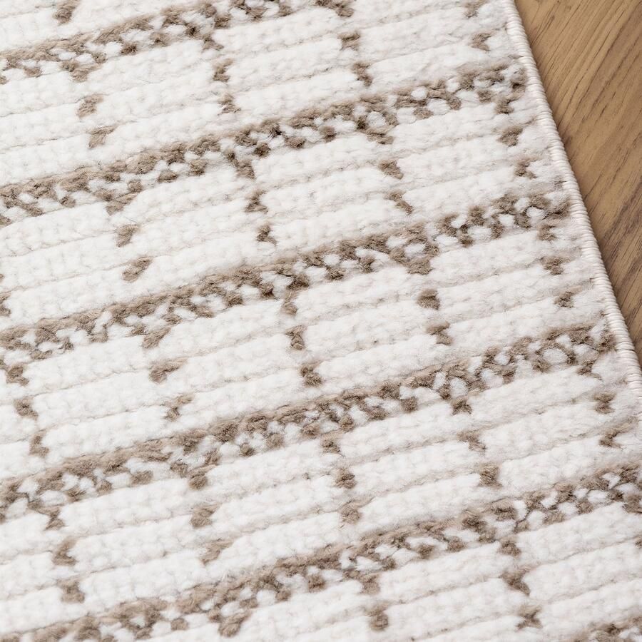 TESSO LIVING Zacht Laagpolig Vloerkleed 3D-effect Cream-Beige Boho Scandi Tapijt Woonkamer Slaapkamer 160cm x 220cm - Foto 2