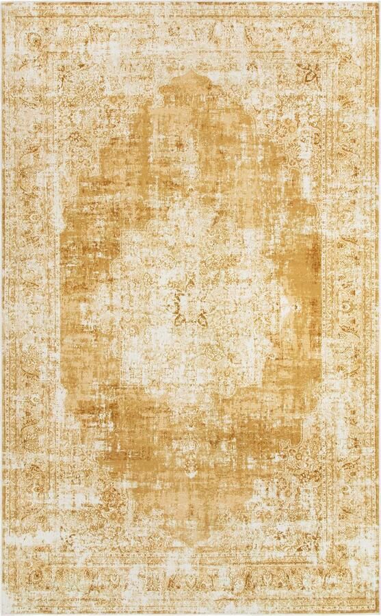 TESSO LIVING Vintage Tapijt Zacht Machinewasbaar Vloerkleed Antislip Premium Polyester Vezels Okergeel 120cm x 160cm