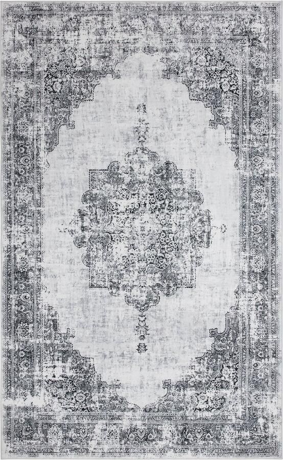 TESSO LIVING Vintage Tapijt Zacht Machinewasbaar Vloerkleed Antislip Premium Polyester Vezels Zilver 120cm x 160cm