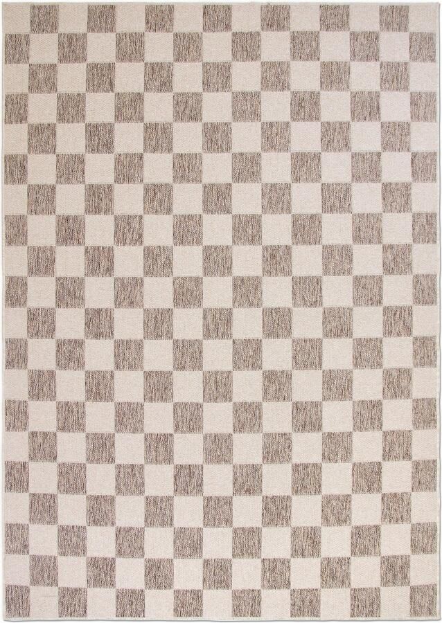 TESSO LIVING Vloerkleed voor binnen en buiten Antislip Dambord Creme Taupe 120cm x 160cm Balkon Terras Keuken UV- en Weersbestendig Modern Tuintapijt