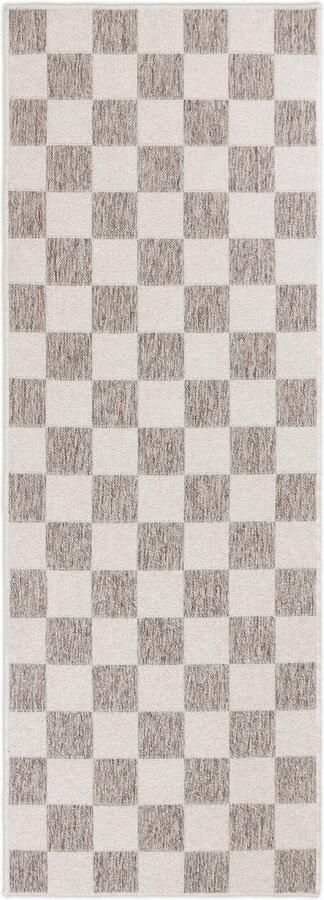 TESSO LIVING Vloerkleed voor binnen en buiten Antislip Dambord Creme Taupe 80cm x 220cm Balkon Terras Keuken UV- en Weersbestendig Modern Tuintapijt