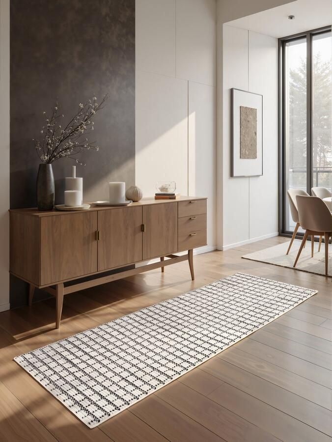 TESSO LIVING Zacht Laagpolig Loper Vloerkleed 3D-effect Cream-Anthraciet Boho Scandi Tapijt Woonkamer Slaapkamer 80cm x 220cm