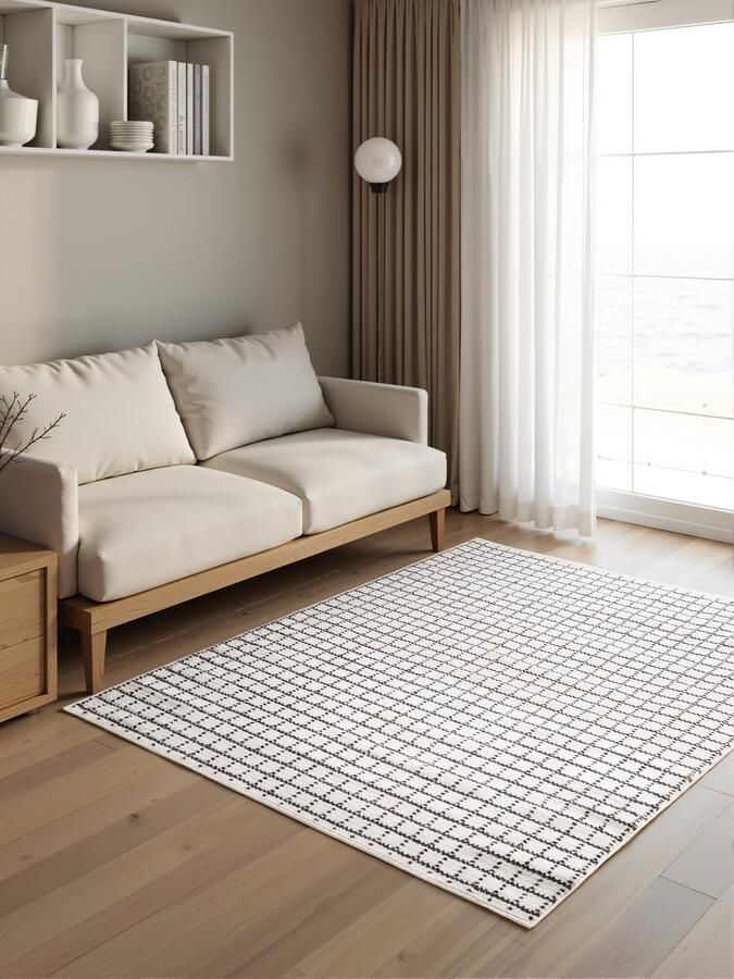 TESSO LIVING Zacht Laagpolig Vloerkleed 3D-effect Cream-Anthraciet Boho Scandi Tapijt Woonkamer Slaapkamer 200cm x 280cm