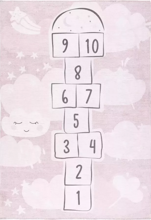 TESSO LIVING Vloerkleed Kinderkamer Hinkelspel – Roze – 195 x 280 cm – Machine Wasbaar & Anti-Slip – Premium Laagpolige Speelmat voor Kids