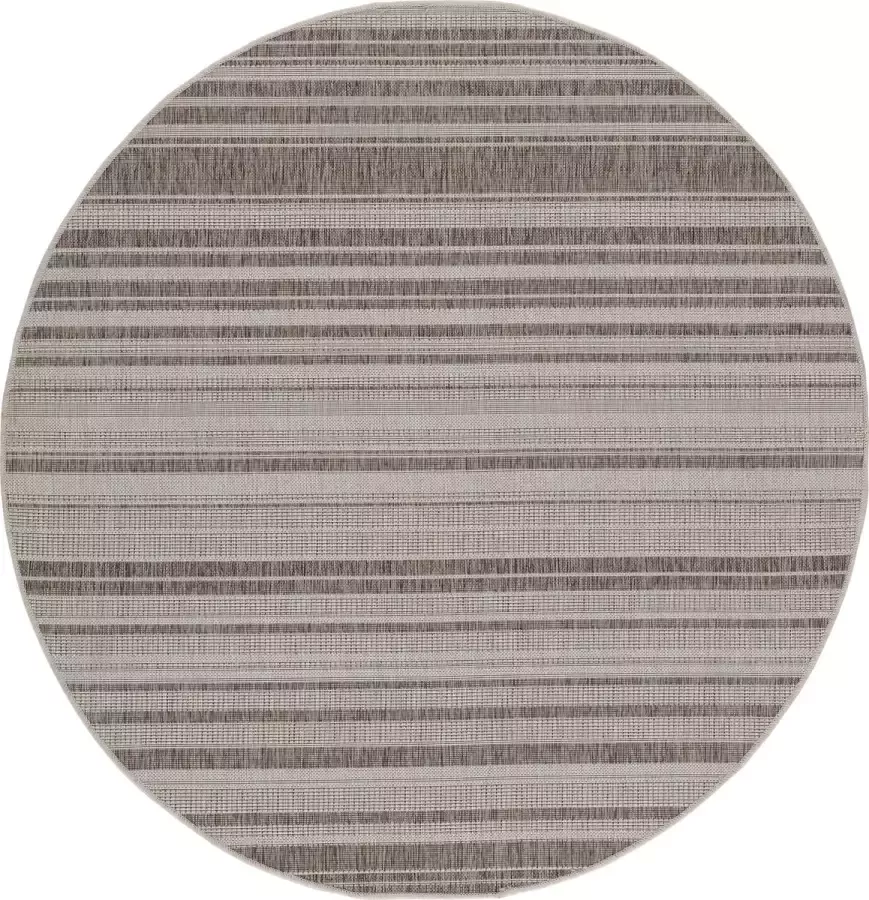 TESSO LIVING Vloerkleed voor binnen en buiten Antislip Balkon Terras Keuken Gestreept -Beige Ø200 cm (rond) UV- en Weersbestendig Modern Tuintapijt