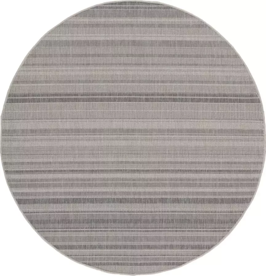 TESSO LIVING Vloerkleed voor binnen en buiten Antislip Balkon Terras Keuken Gestreept -Lichtgrijs Ø120 cm (rond) UV- en Weersbestendig Modern Tuintapijt